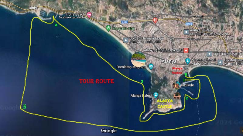 tour route private yacht alanya